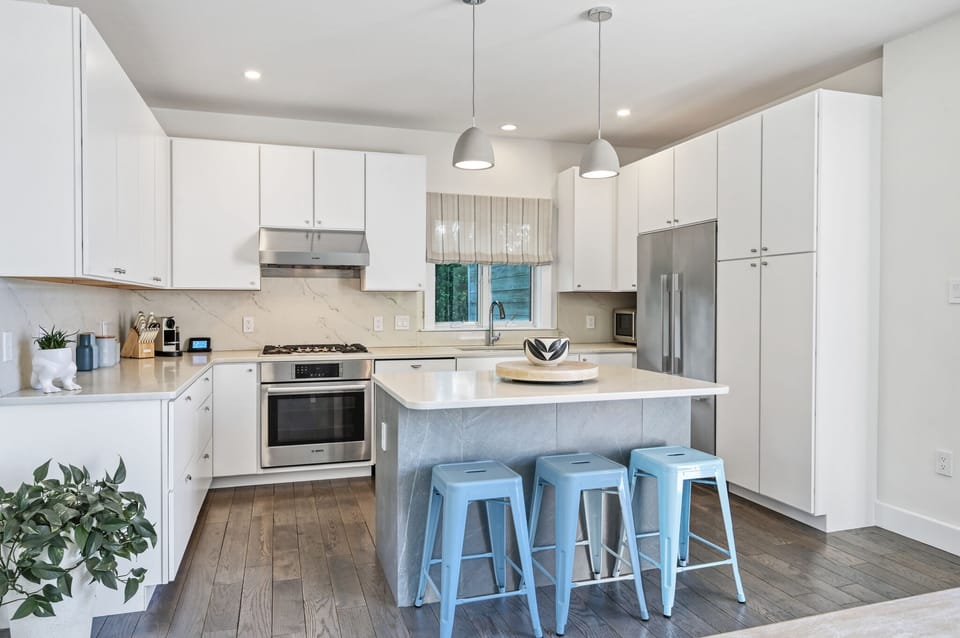 Modern kitchen with top of the line appliances.
