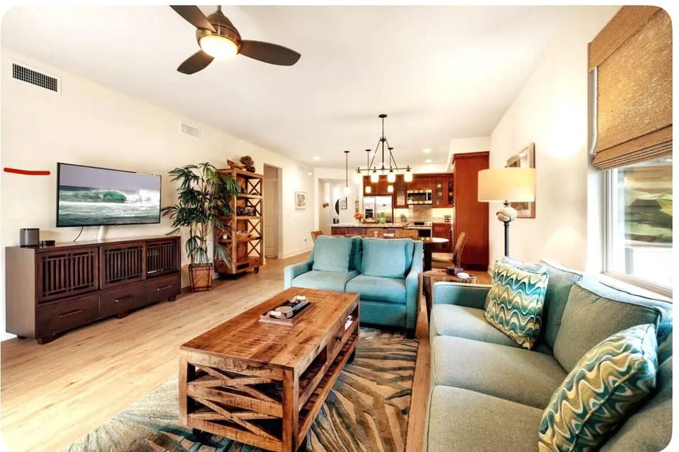 Living room facing the open kitchen