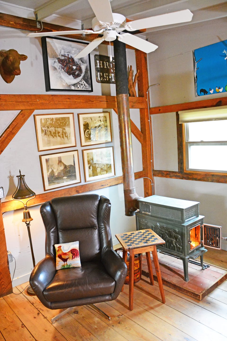 While away the time with a good book by the cozy wood stove.