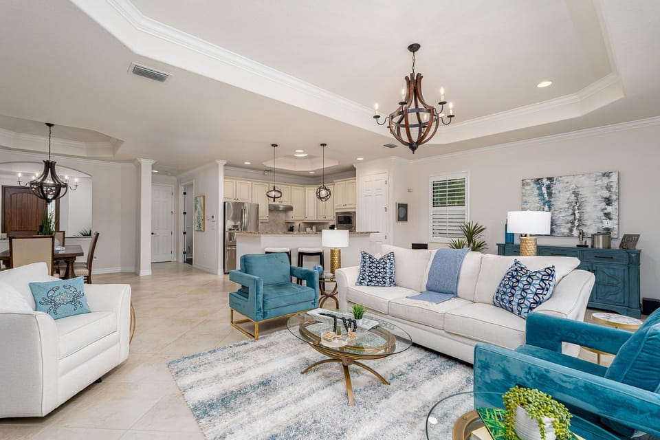 Open floor plan, professionally decorated.