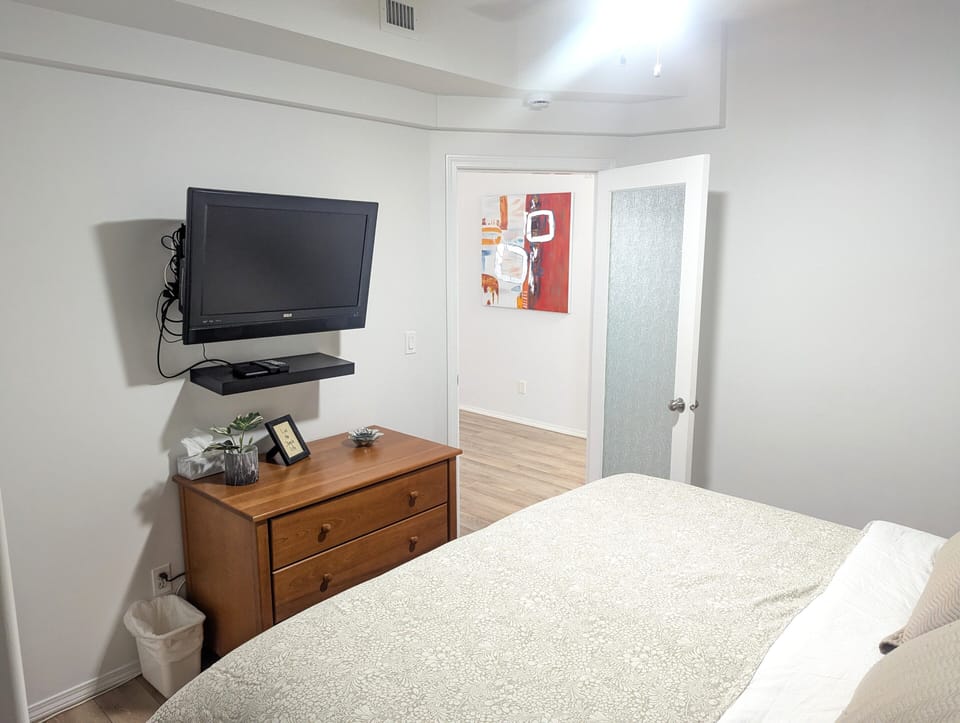 The room comes complete with a T.V. and closet space