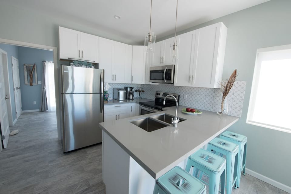 modern kitchen and eating area