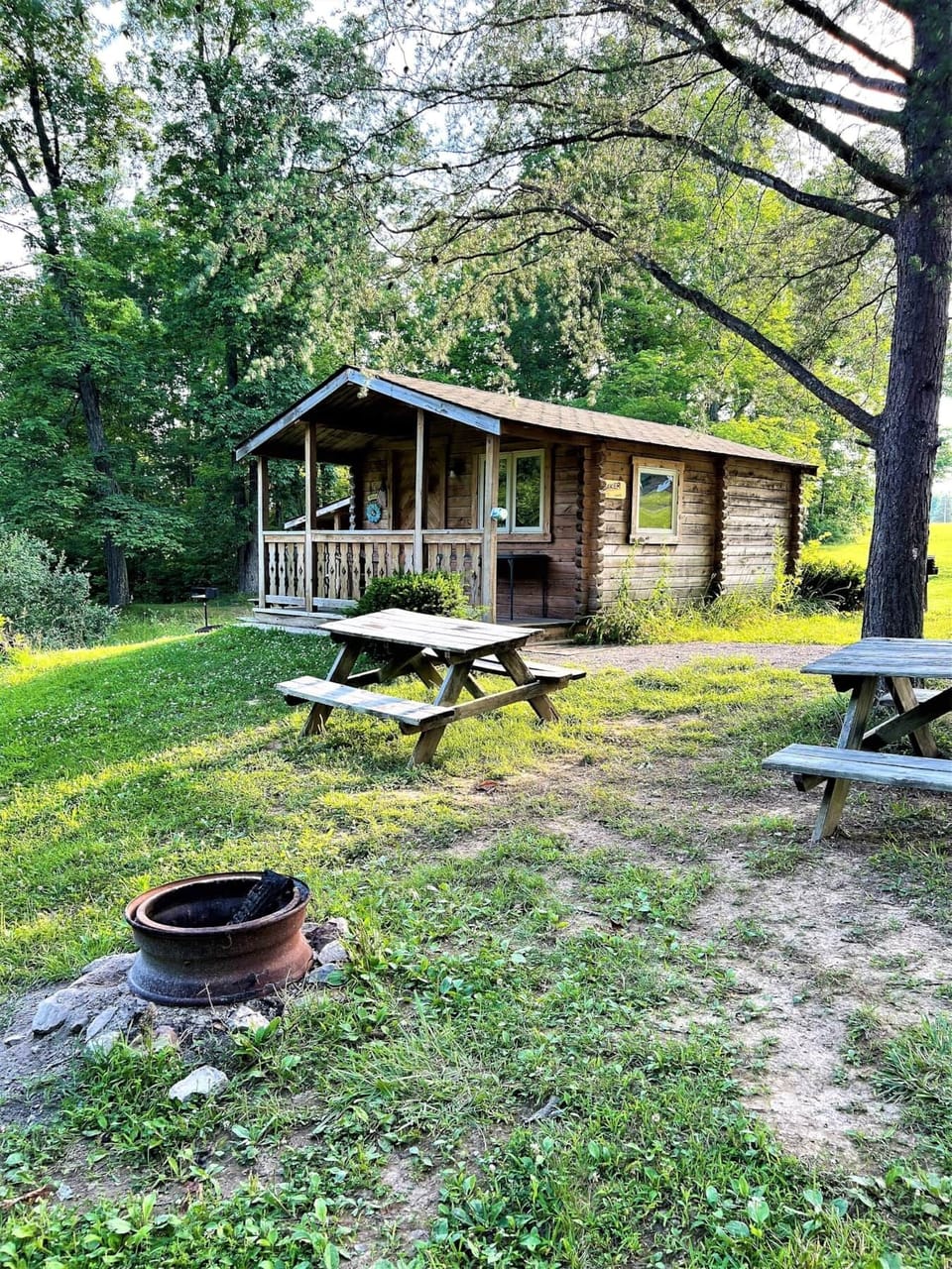 Cabin #2, picnic table and fire ring
