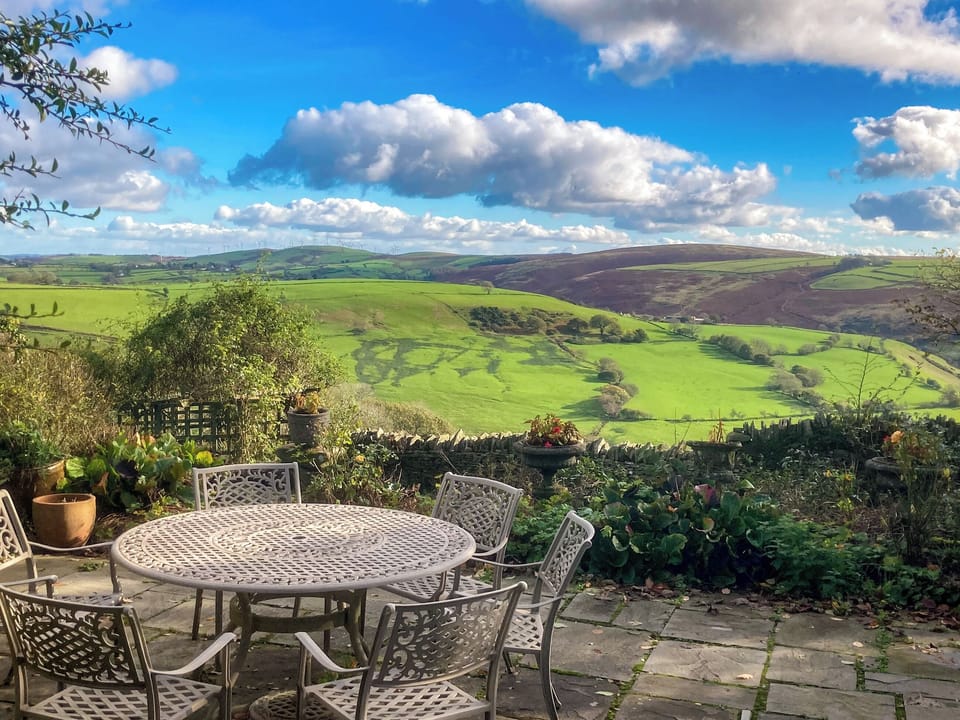 Wonderful countryside view from the patio | Penny Croft - The Crofters Cottages, Llangeinor, near Bridgend