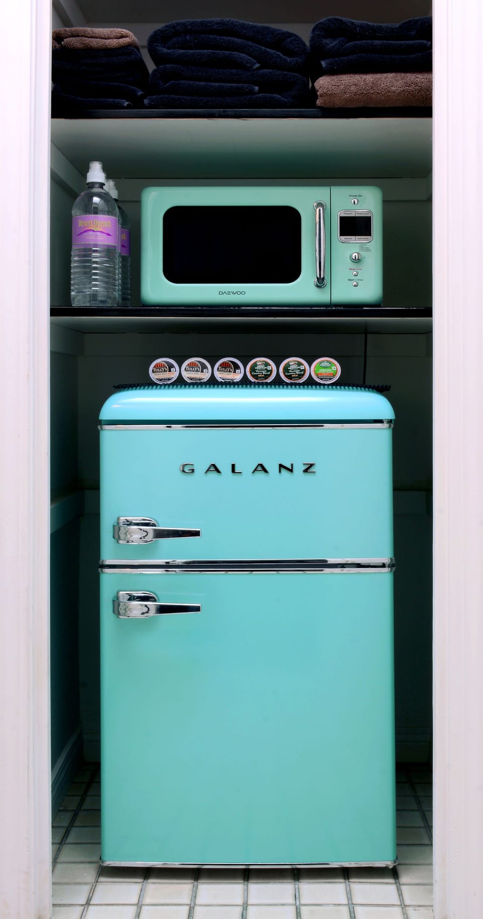 Retro Microwave and Mini Fridge at Connie's Place