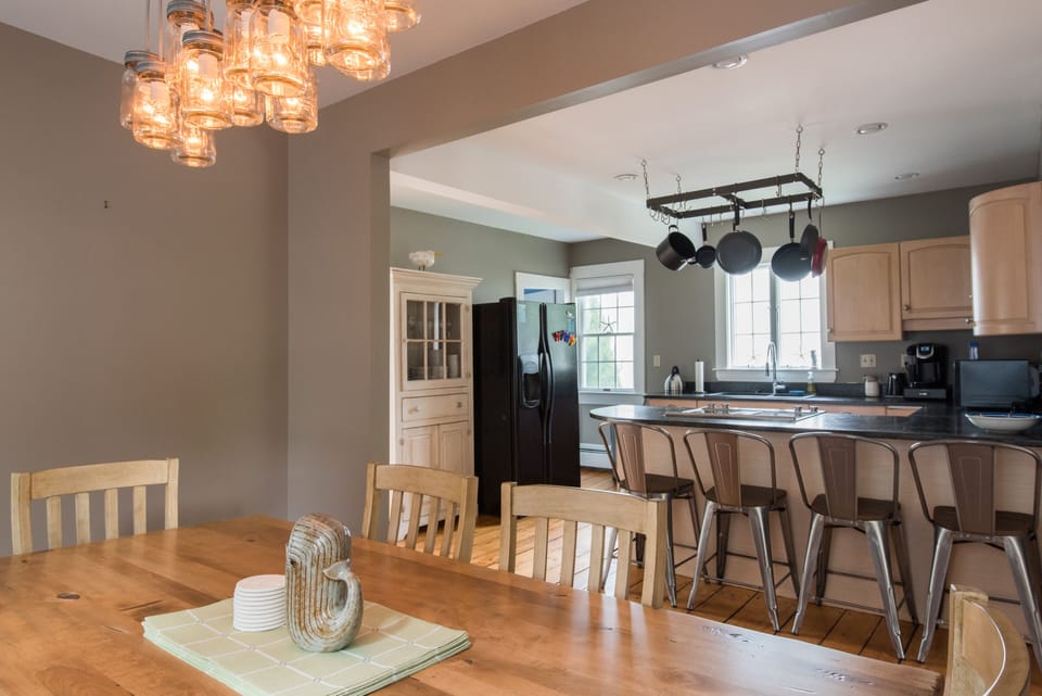 eat at the counter or at the large dining table