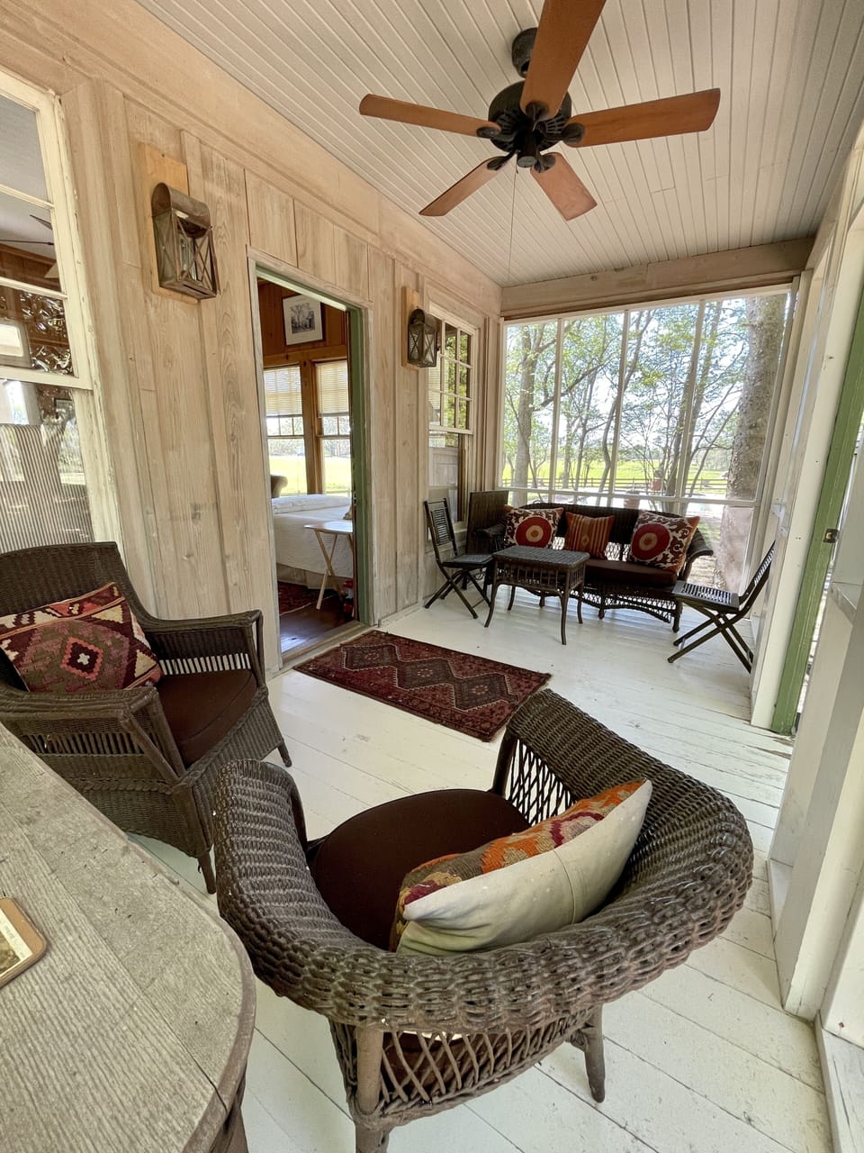 Relax on the screened in porch. 