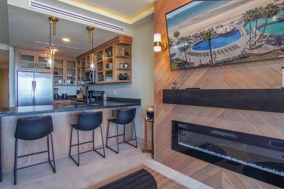 TV and kitchen counter