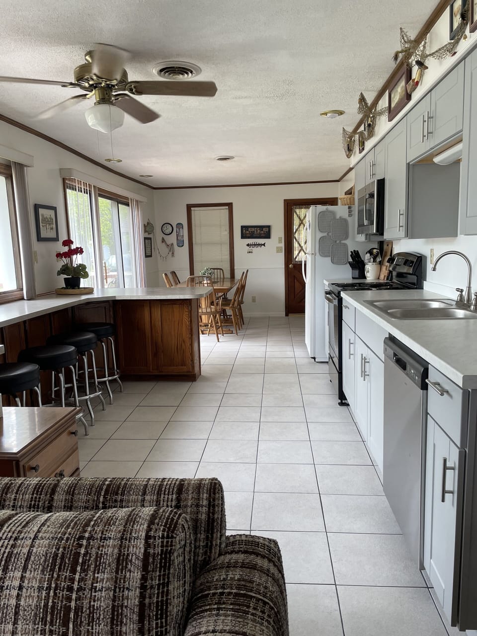 View from living room area to front door