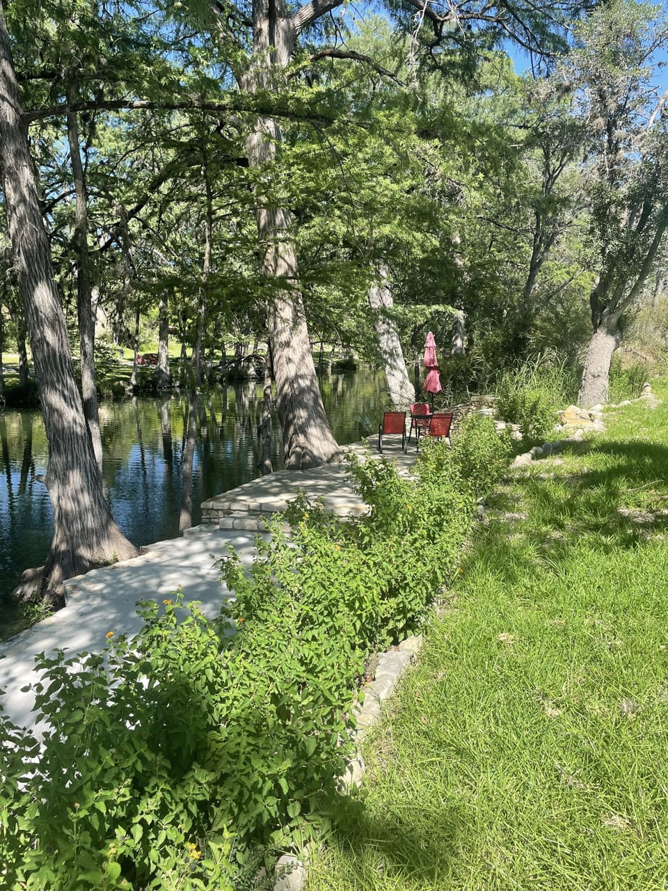 Yard view of sitting area and river