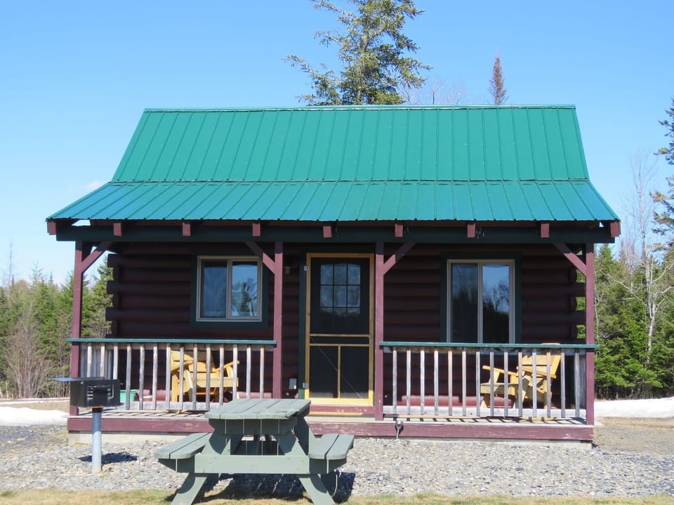 Mid day photo, picnic table and charcoal grill pictured.
