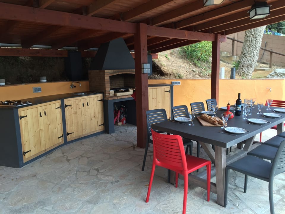 Fully equipped outdoor kitchen under the patio (incl. BBQ, gas cooker, fridge)