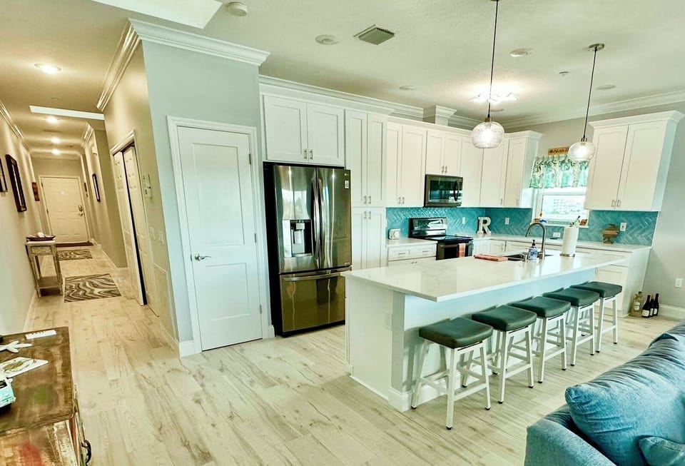 Spacious kitchen with walk-around island