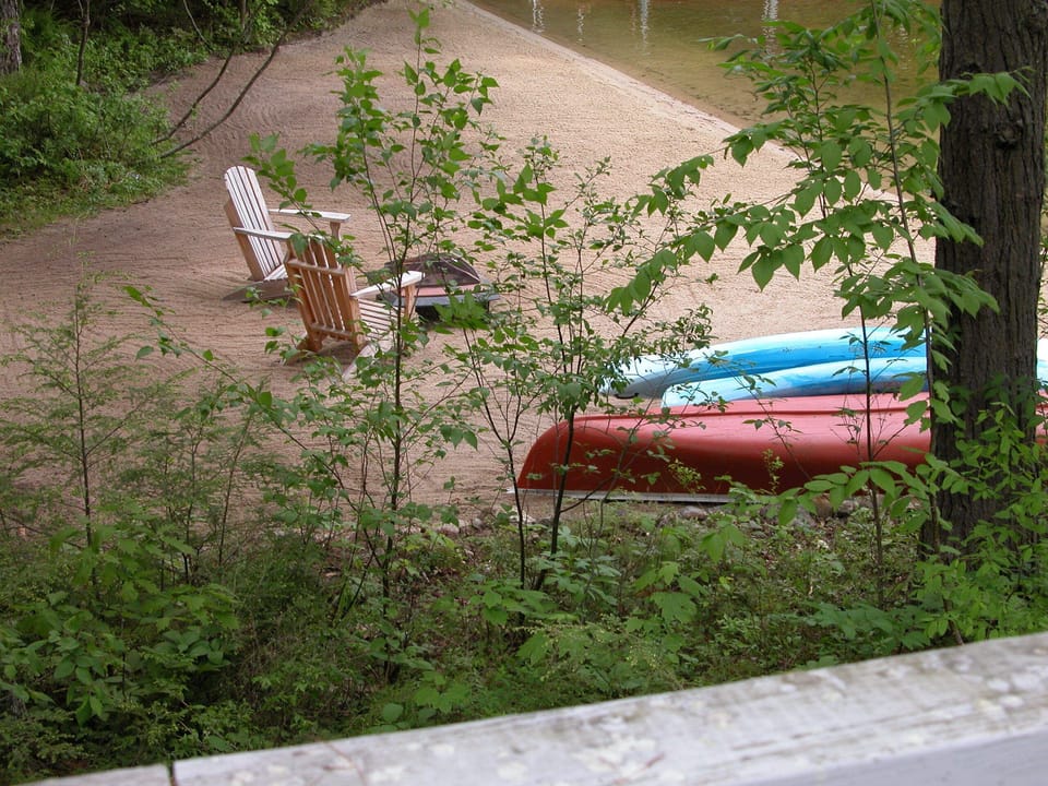 View of sand beach from the lakefront deck