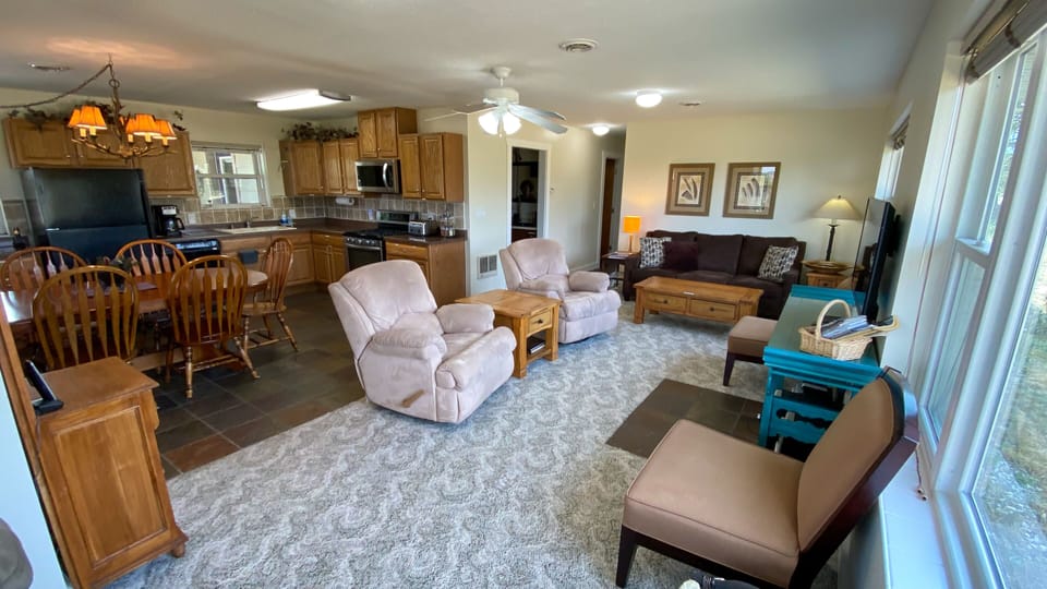 Kitchen and living room area.
