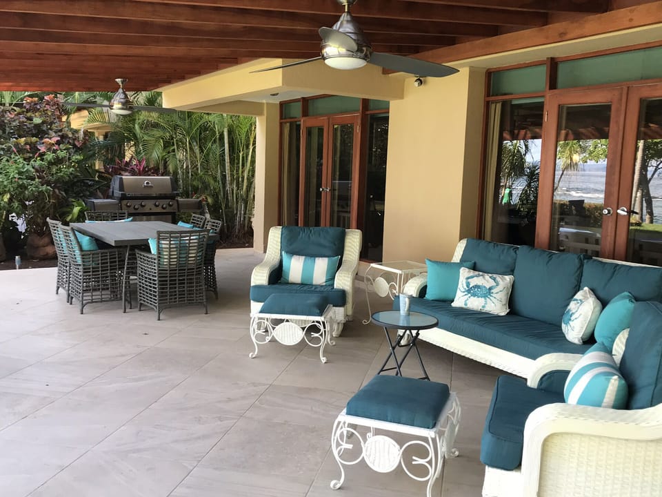 Relax on the patio.  Ocean breeze, stereo speakers, fans, grill, everything!