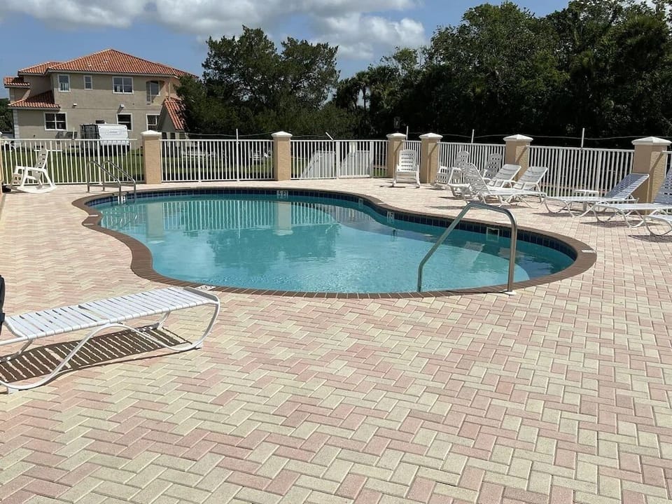 Pool. Just a few steps from the house.