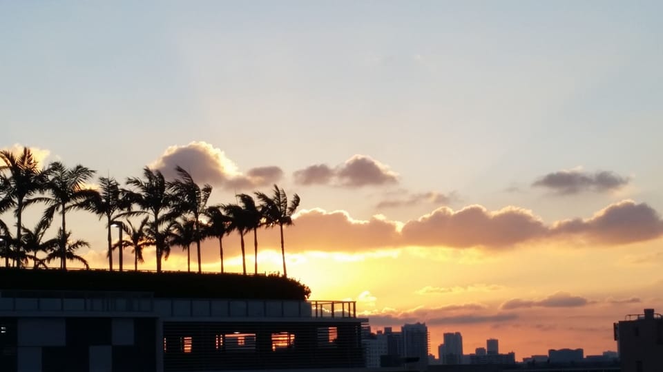 sunset over Miami's skyline  from our balcony 