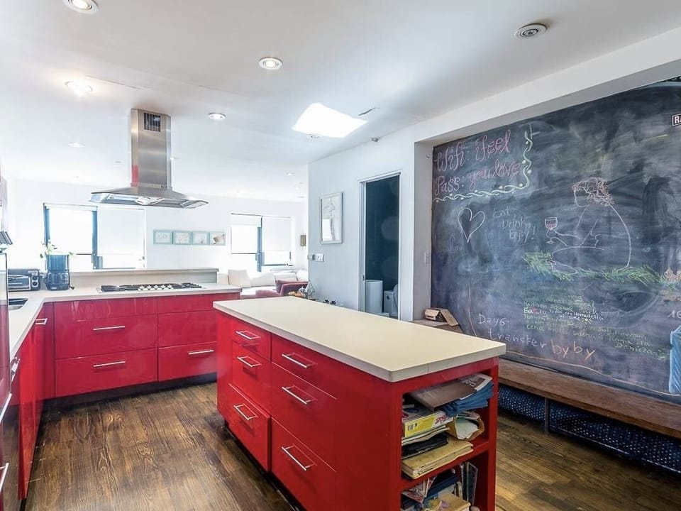 Kitchen with chalkboard wall