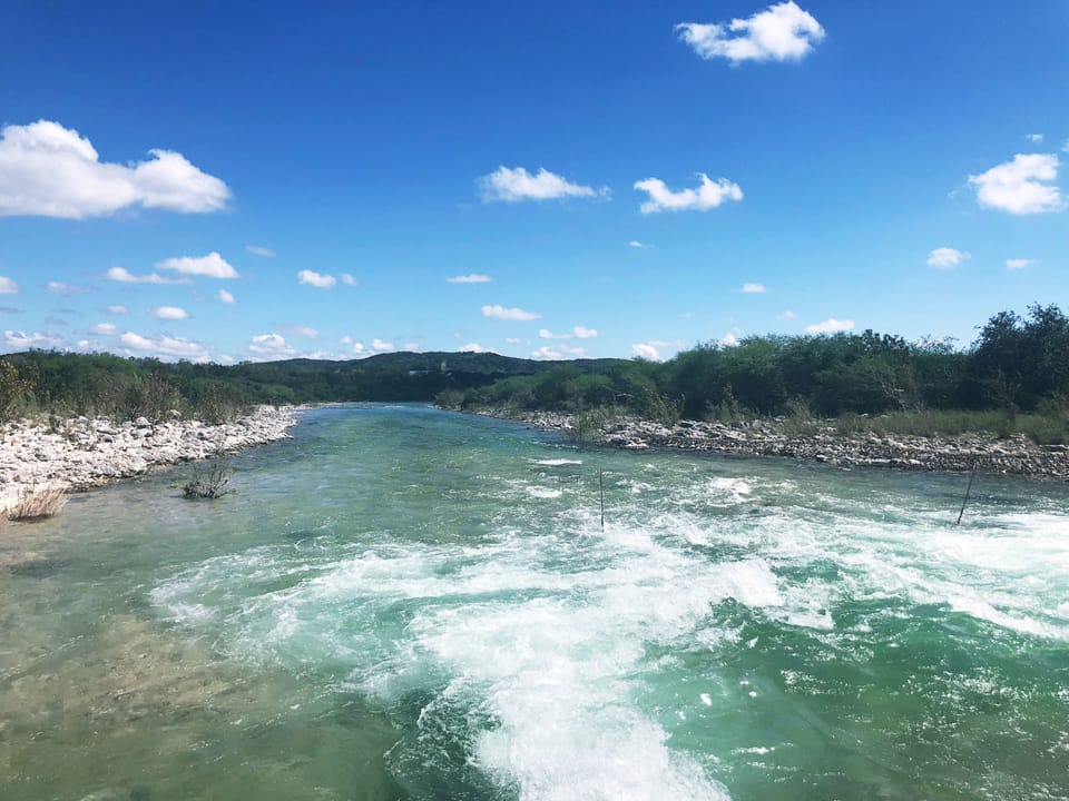 Bright skies and beautiful water views all around. We are 2.6 mi from the river