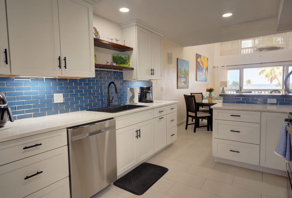 Newly Renovated Kitchen with Mahogany Counter.