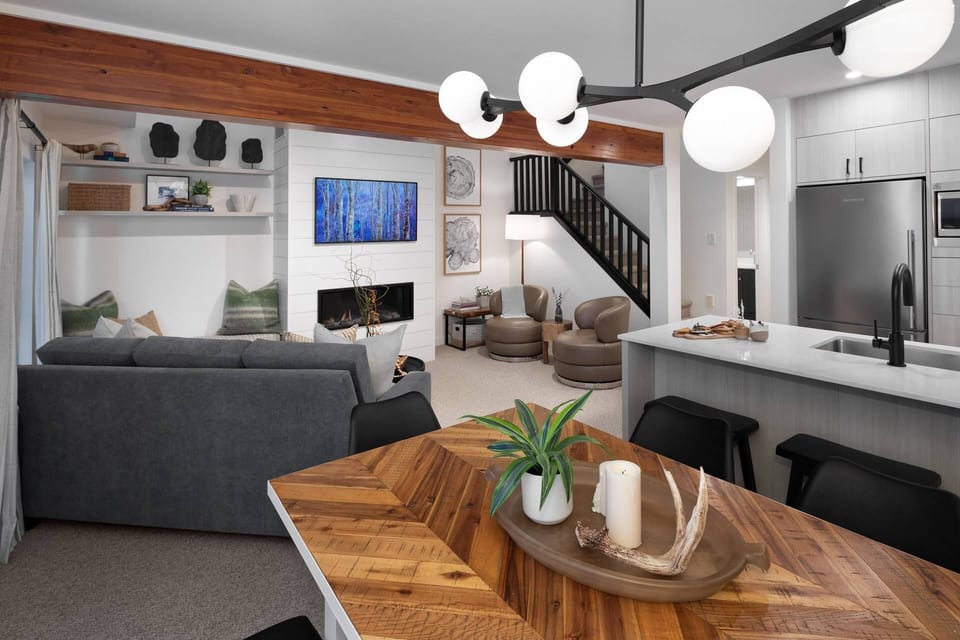 Open plan with feature GAS fireplace and large screen TV