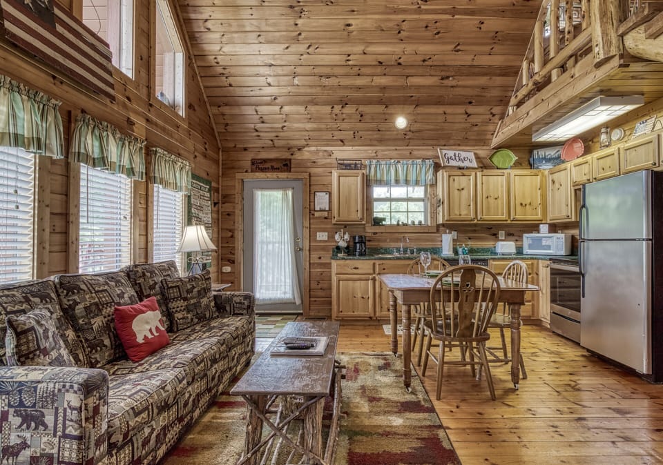 Cabin in the Smokies - Possum Moon - Living room and kitchen