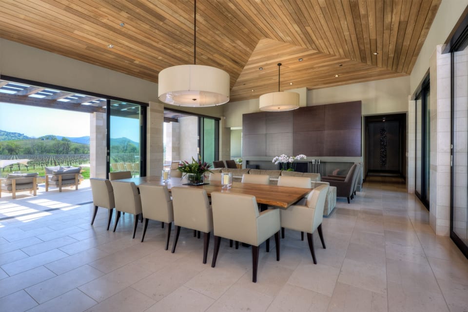 dining and living room, state of the art sound systems through out the house.