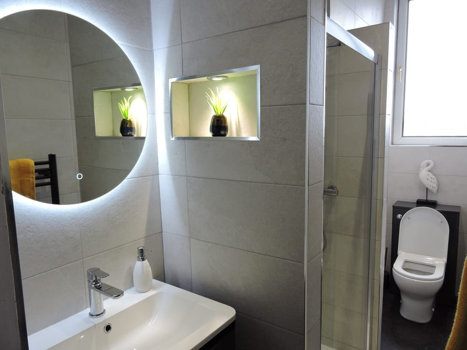 Newly renovated bathroom with shower 