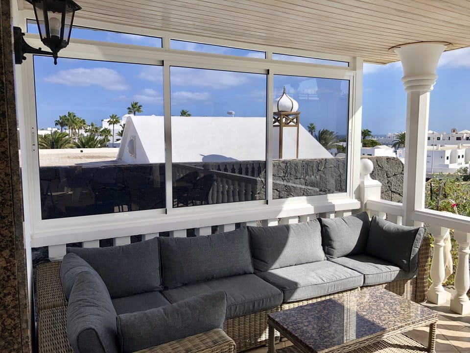 New sliding windbreak on the covered terrace