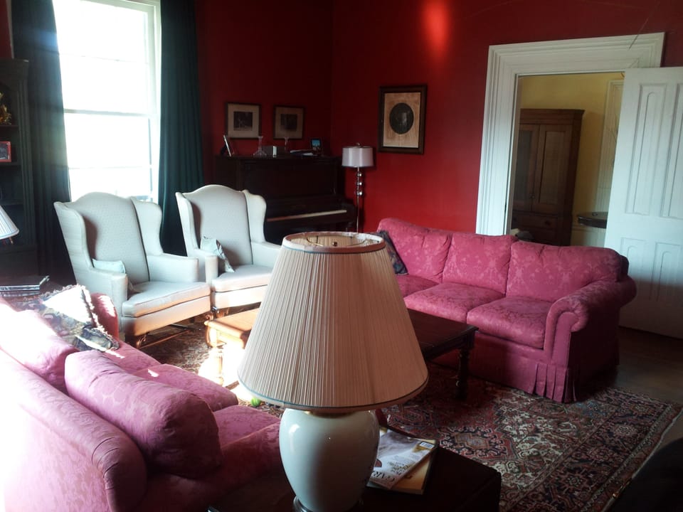 Living room with 42' hi def television and fireplace.