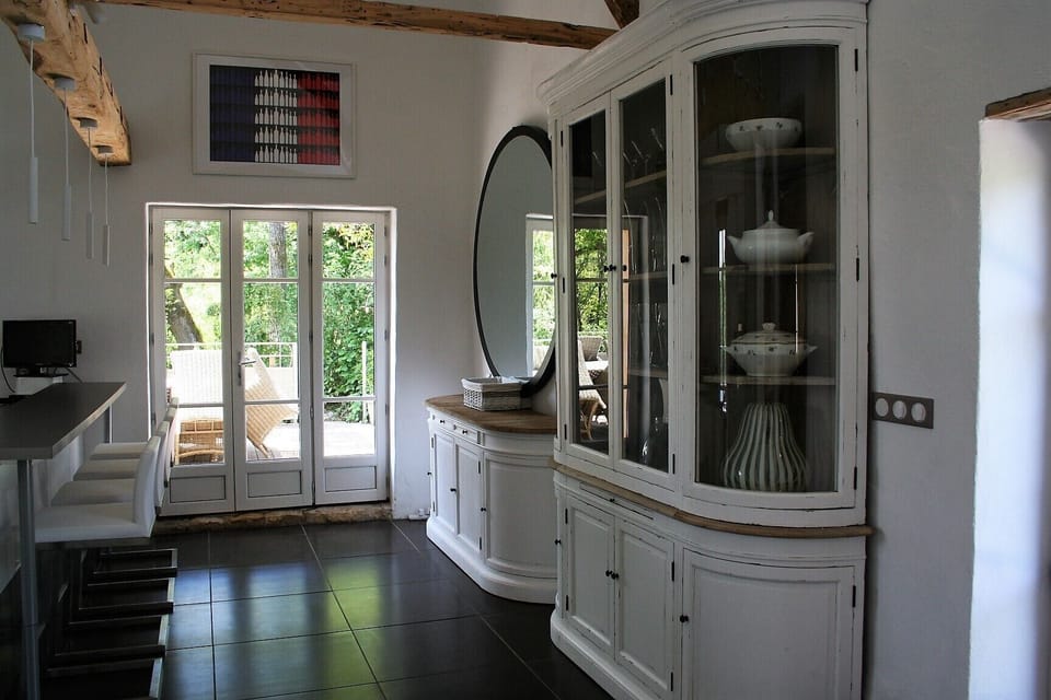 Bright kitchen with French doors to terrace