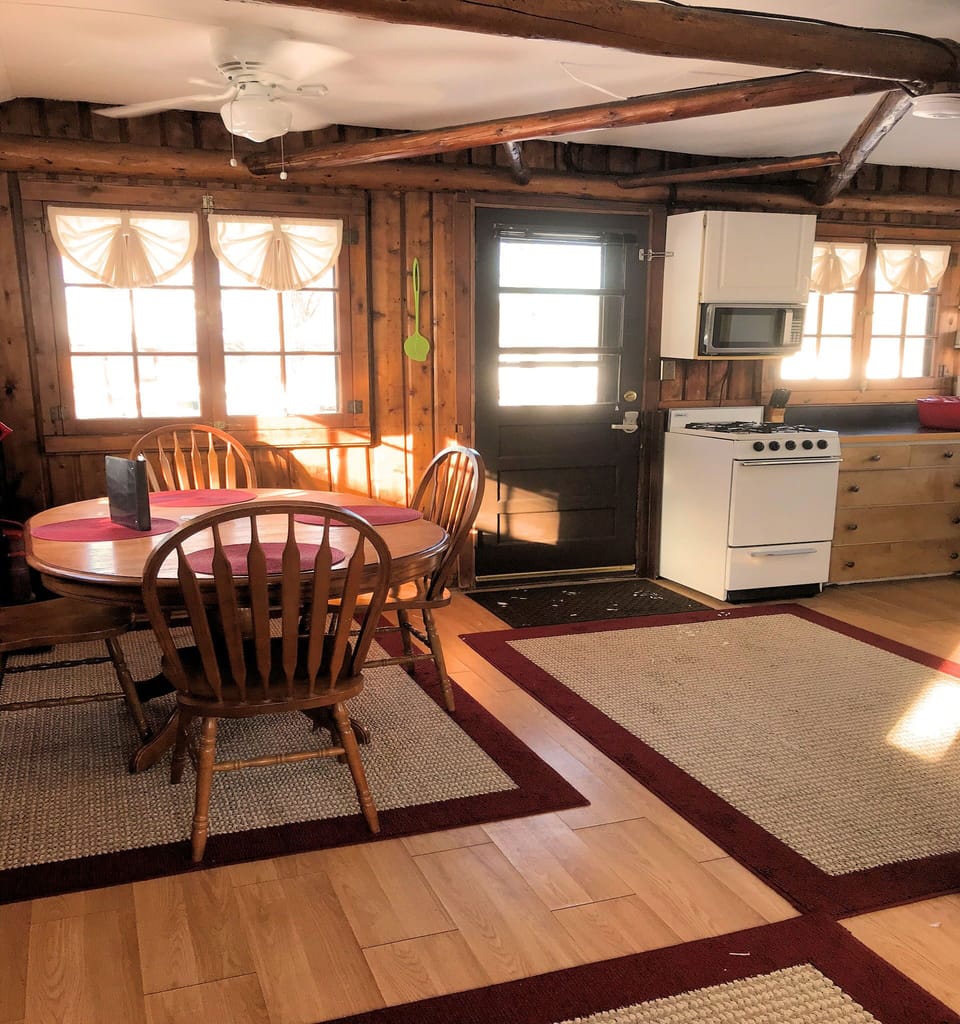 Cabin two kitchen includes a full range, and microwave.