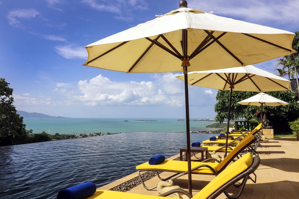 The expansive mountain and sea views from the infinity pool are to die for.