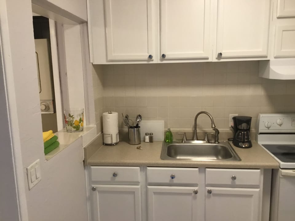 Fully stocked kitchen.
