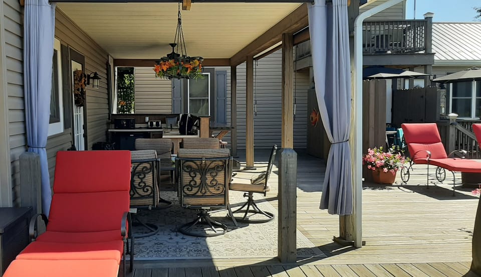 Outdoor kitchen and dining area.
