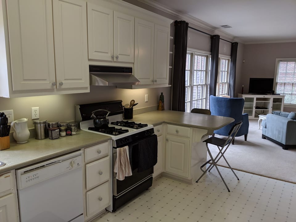 New gas stove as of 2022 not shown here. Range hood vents to the outside