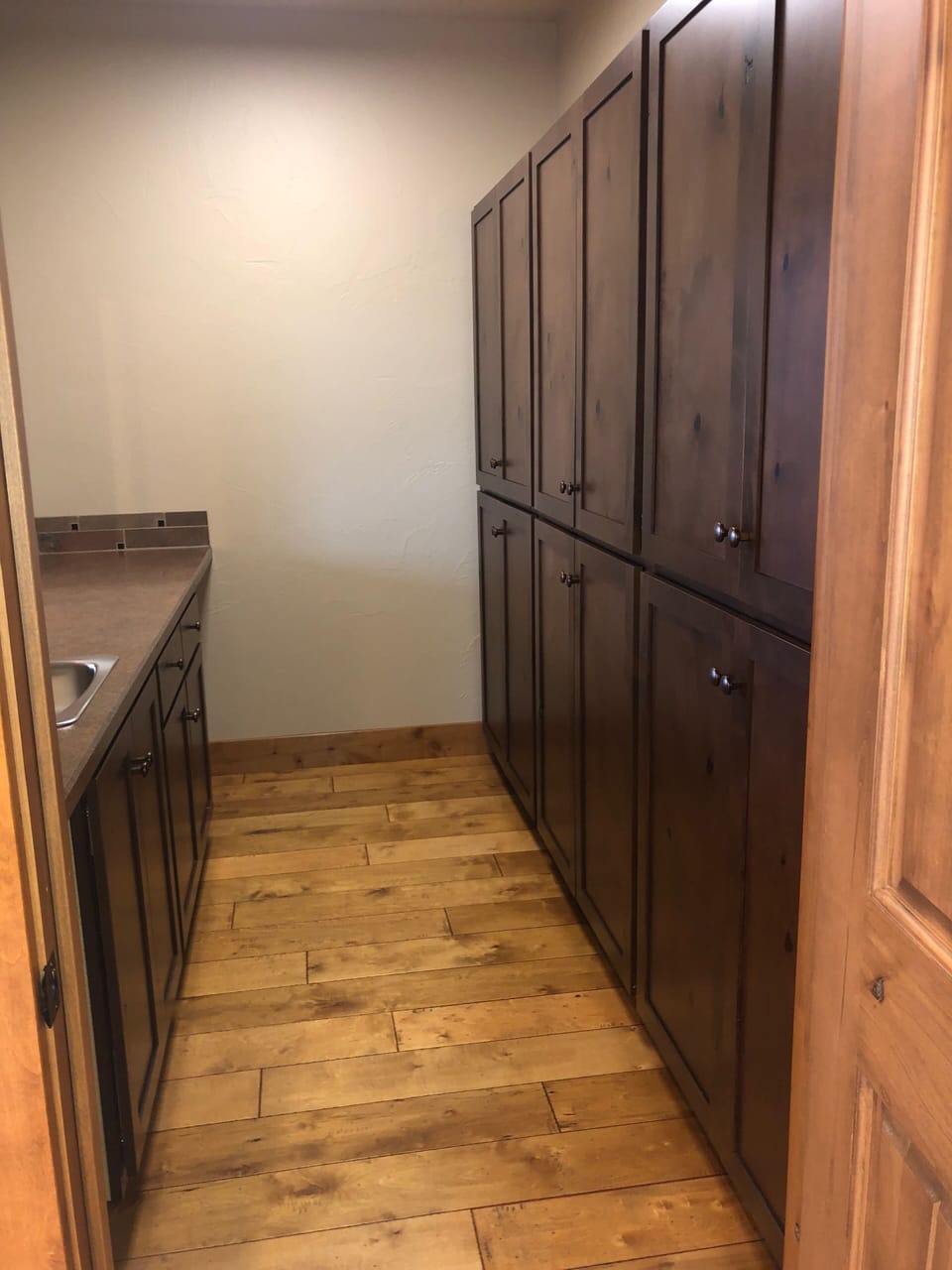 Butler pantry off of kitchen provides great storage. 