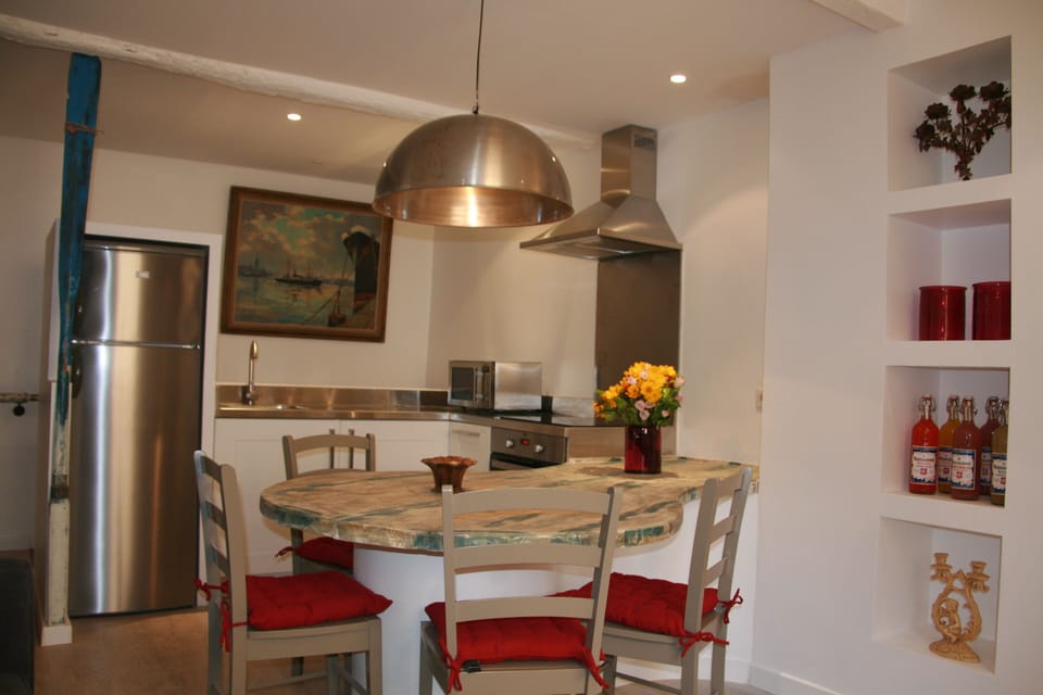 stainless kitchen and dining room
