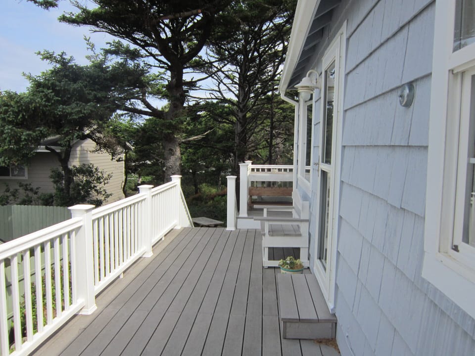 Wrap around deck on 50% of the house. West side and North side.