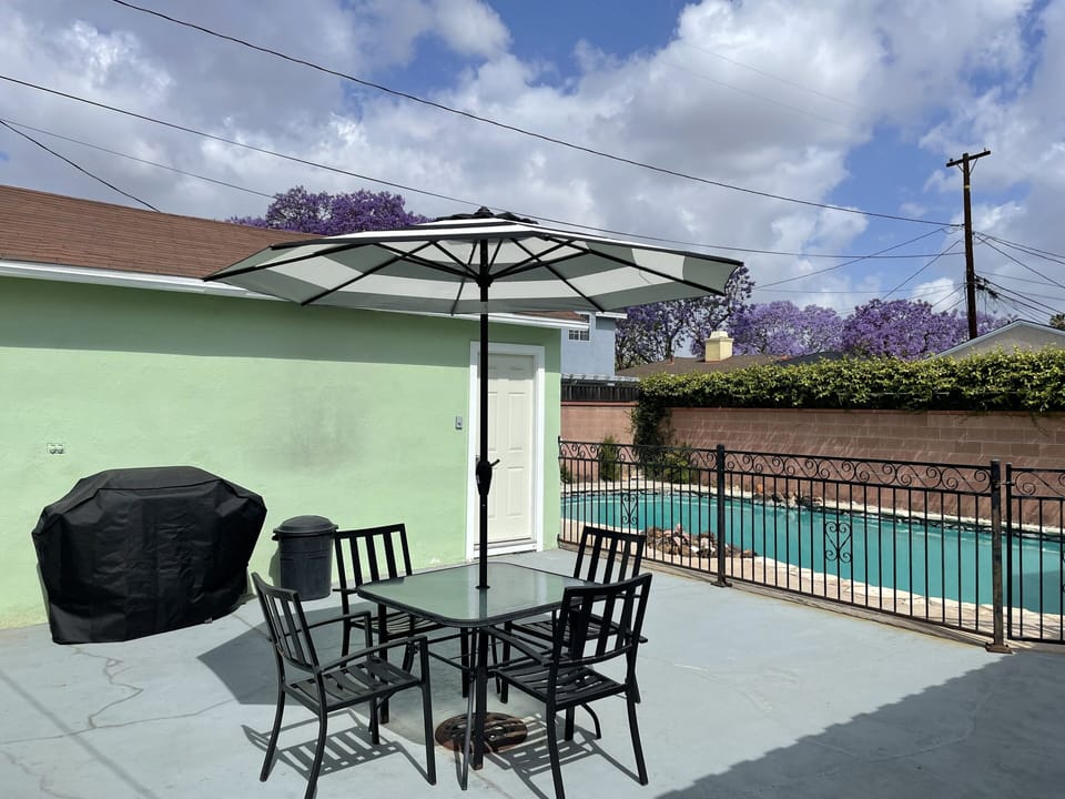 Private pool with gate, gas BBQ, some shade to grab a bite. 