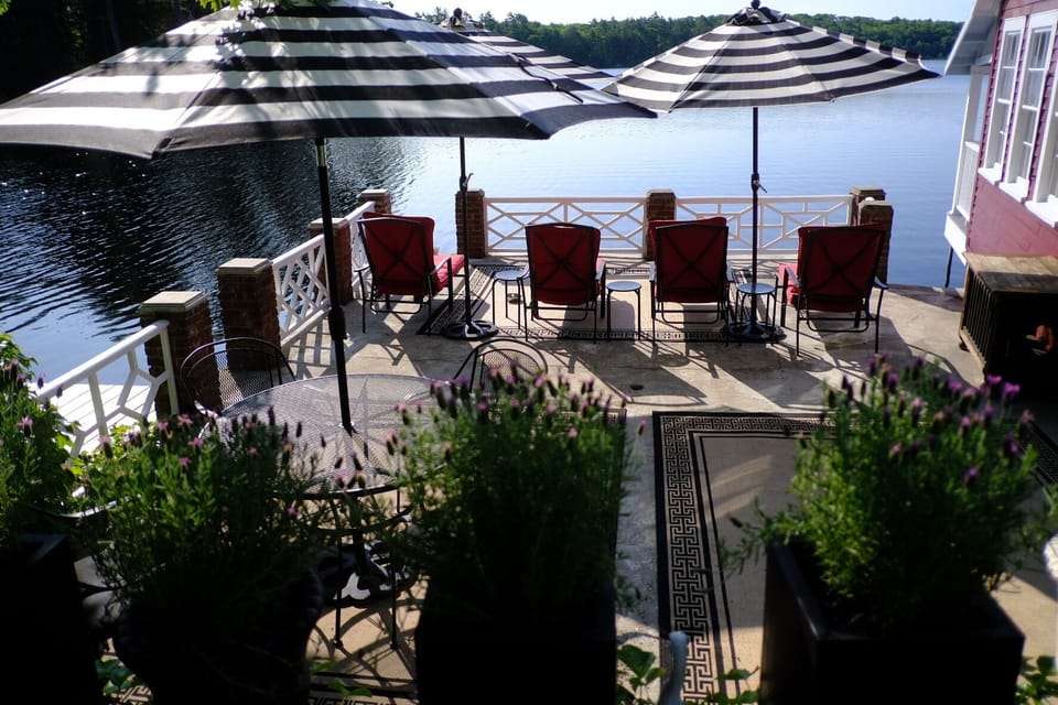 Teahouse patio is built into the lake.  