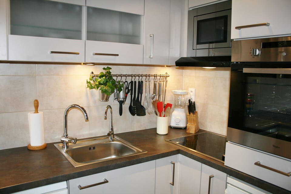 Other half, lots of plates, glasses, cooking utensils, new oven, micro-w, hobx4