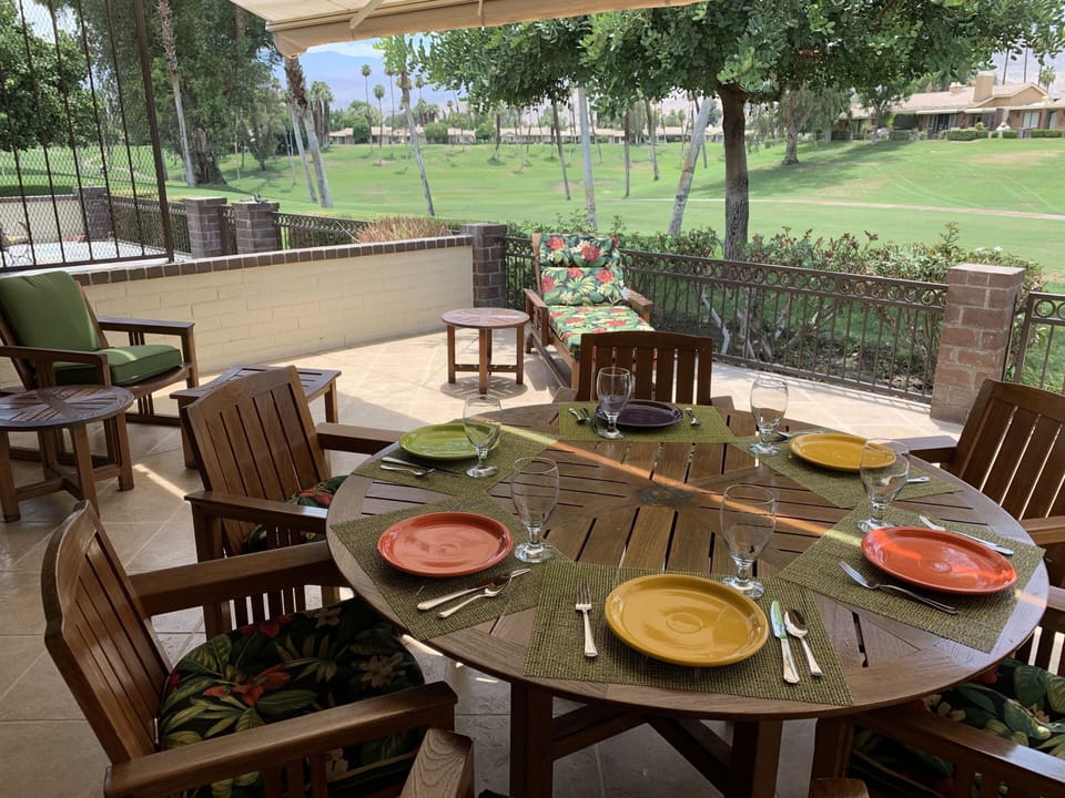 Great golf course views while relaxing on the patio with view of mountains