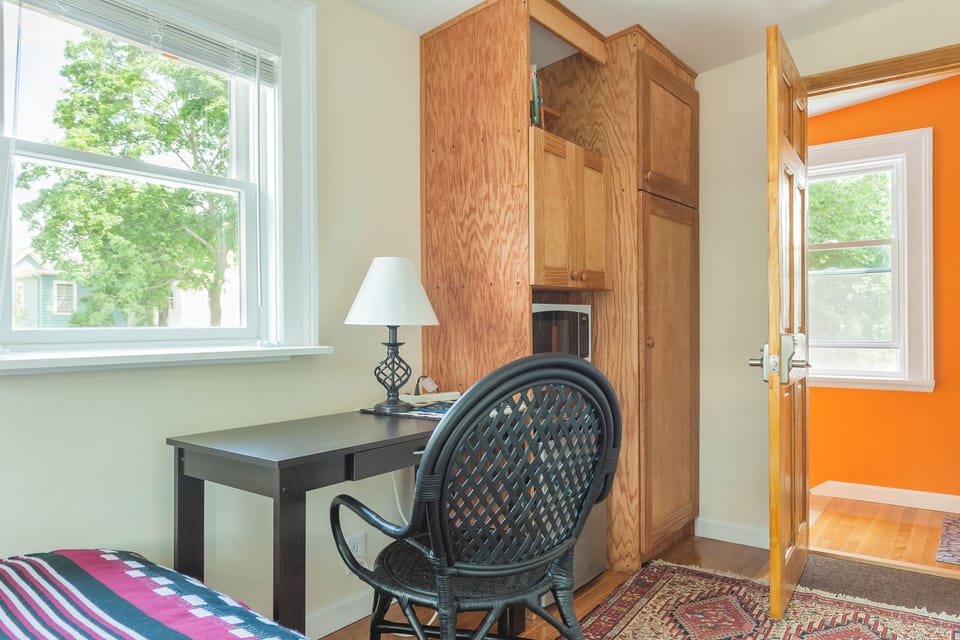 Third bedroom with private bath and desk. 
