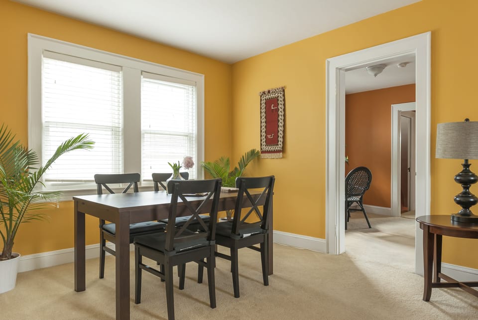 Sunny and bright dining area.