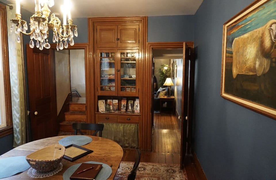 The dining room and the original built in - looking into the living room