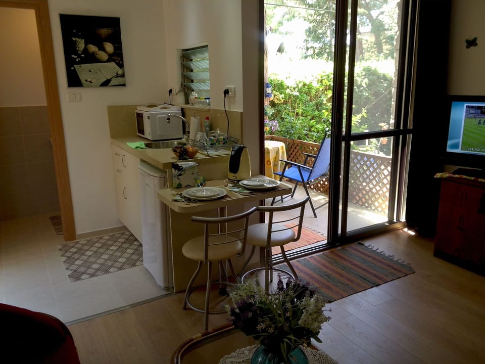 The red unit.
Kitchenette and balcony.