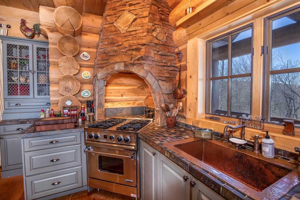 Custom gas cook top and copper sink