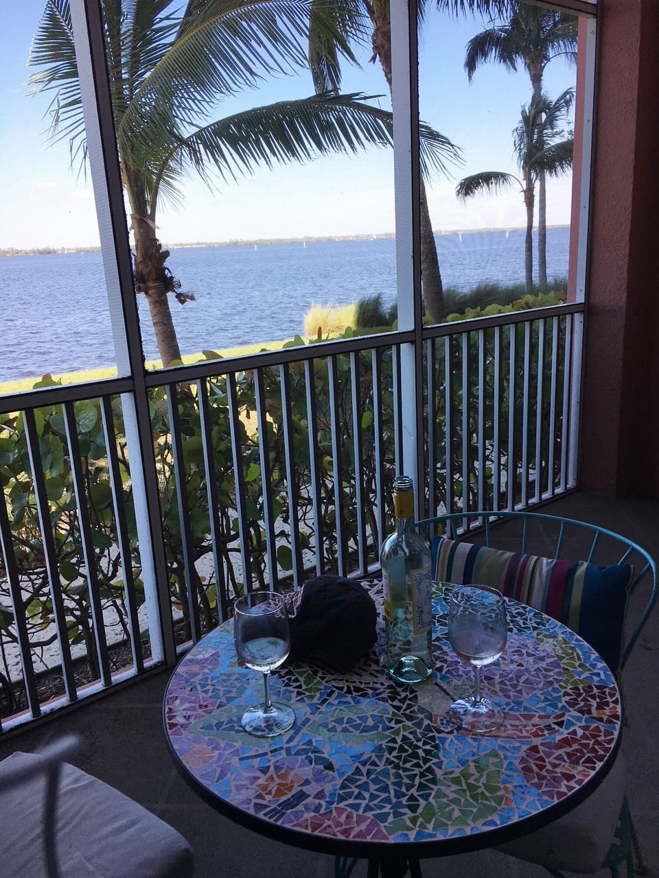 Enjoying a glass of wine on the Lanai